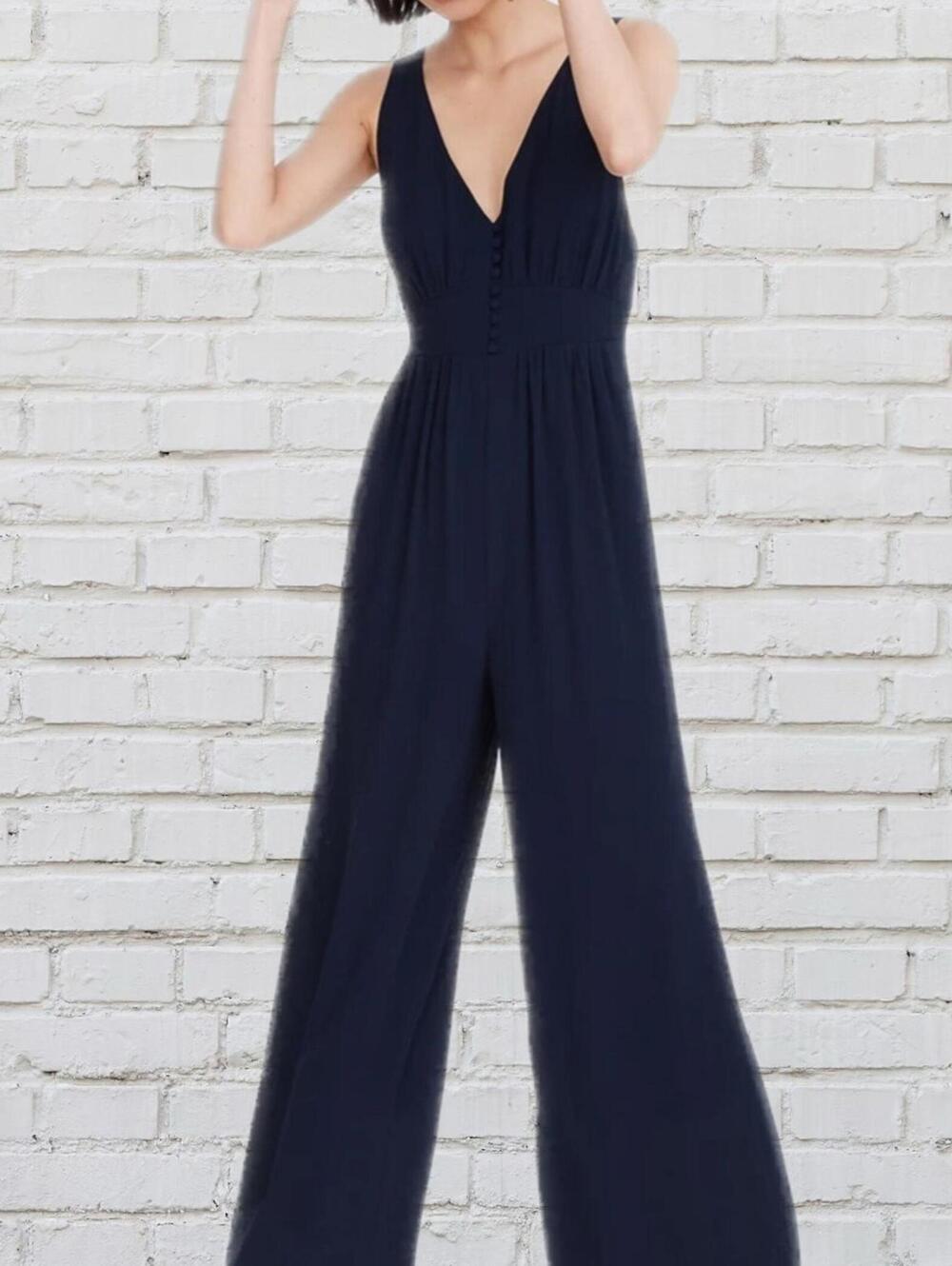 Madewell Navy Blue Wide Leg Jumpsuit Size 0 Button Front Racerback Fall Wedding